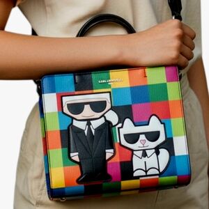 Karl Lagerfeld Paris Maybelle Checkered Bag w/Iconic Characters, NWT & Dustbag